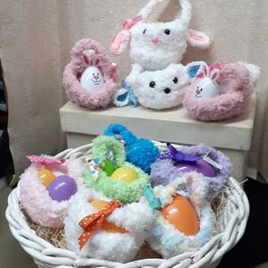 Hand crocheted Fuzzy mini Easter baskets, bunnies (pick 2)